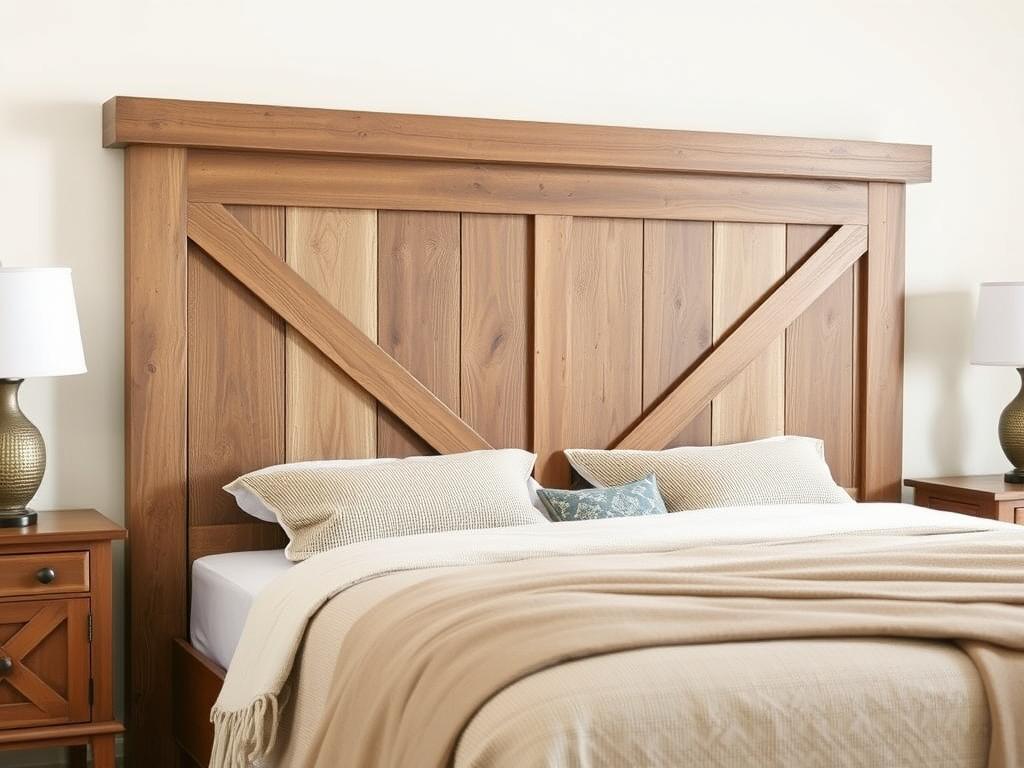 Rustic X-frame farmhouse headboard with weathered oak finish Rustic X-frame farmhouse headboard with weathered oak finish