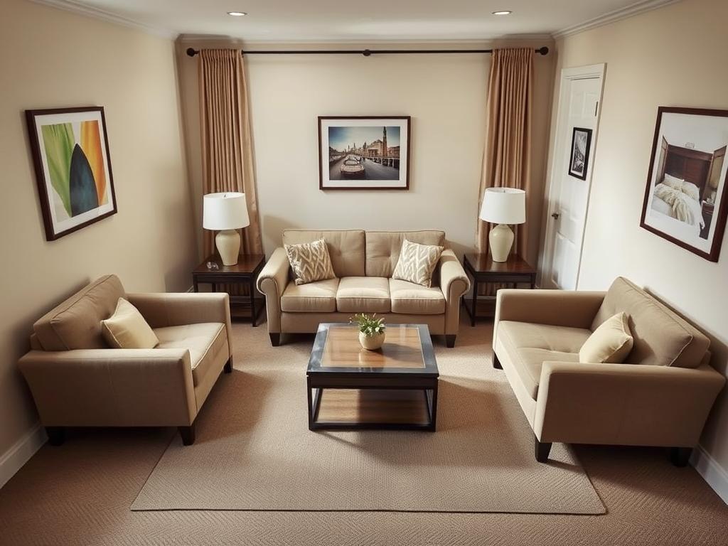 Small living room with furniture arranged to maximize flow and conversation Small living room with furniture arranged to maximize flow and conversation