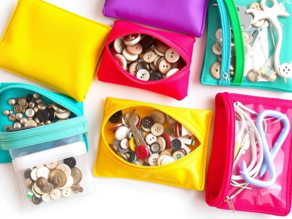 Small zipper pouches for organizing sewing notions in limited space Small zipper pouches for organizing sewing notions in limited space