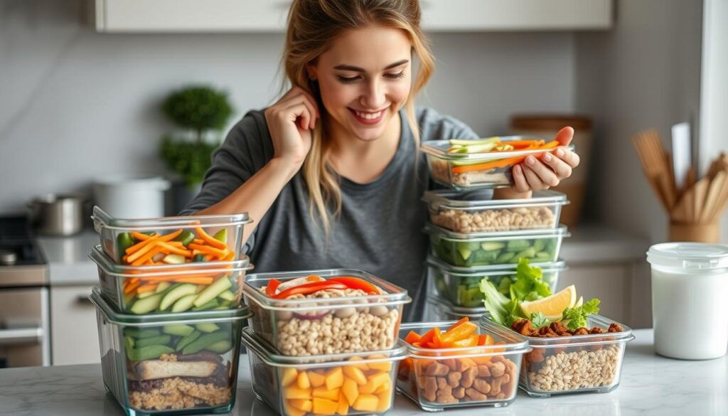 Woman meal prepping healthy foods for the week ahead Woman meal prepping healthy foods for the week ahead