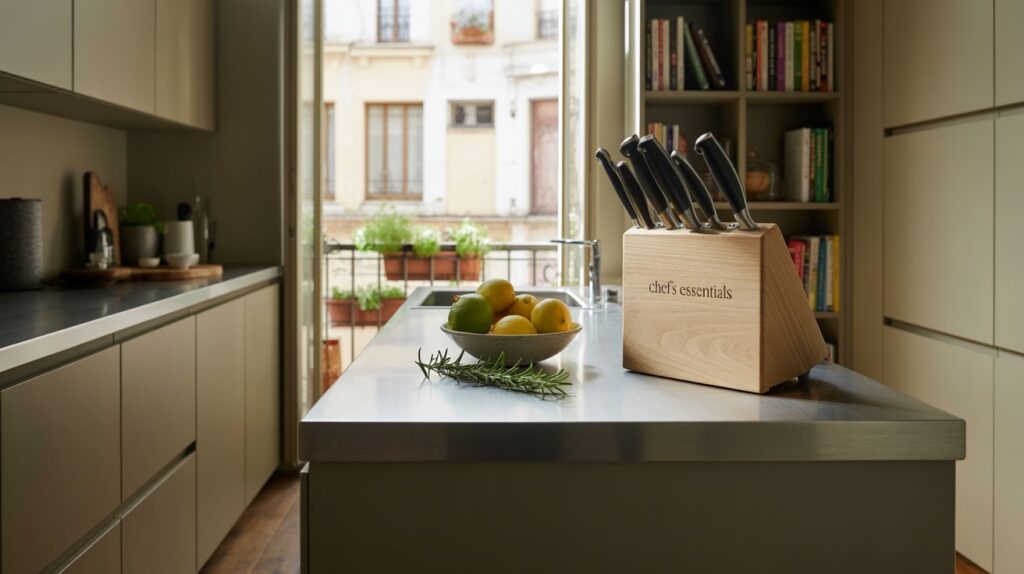 An aesthetically pleasing compact kitchen with sleek, minimalist cabinetry and smart storage solutions. The scene is bathed in warm, natural lighting from large windows, creating a cozy and inviting atmosphere. In the foreground, custom built-in shelves and drawers maximize vertical space, housing a variety of kitchen essentials neatly organized. The middle ground showcases a central island with integrated storage, providing additional counter space and concealed storage. In the background, a neutral color palette and subtle textures complement the overall modern, yet functional design. The composition emphasizes the efficient use of limited space, showcasing innovative storage ideas for a small apartment kitchen. An aesthetically pleasing compact kitchen with sleek, minimalist cabinetry and smart storage solutions. The scene is bathed in warm, natural lighting from large windows, creating a cozy and inviting atmosphere. In the foreground, custom built-in shelves and drawers maximize vertical space, housing a variety of kitchen essentials neatly organized. The middle ground showcases a central island with integrated storage, providing additional counter space and concealed storage. In the background, a neutral color palette and subtle textures complement the overall modern, yet functional design. The composition emphasizes the efficient use of limited space, showcasing innovative storage ideas for a small apartment kitchen.