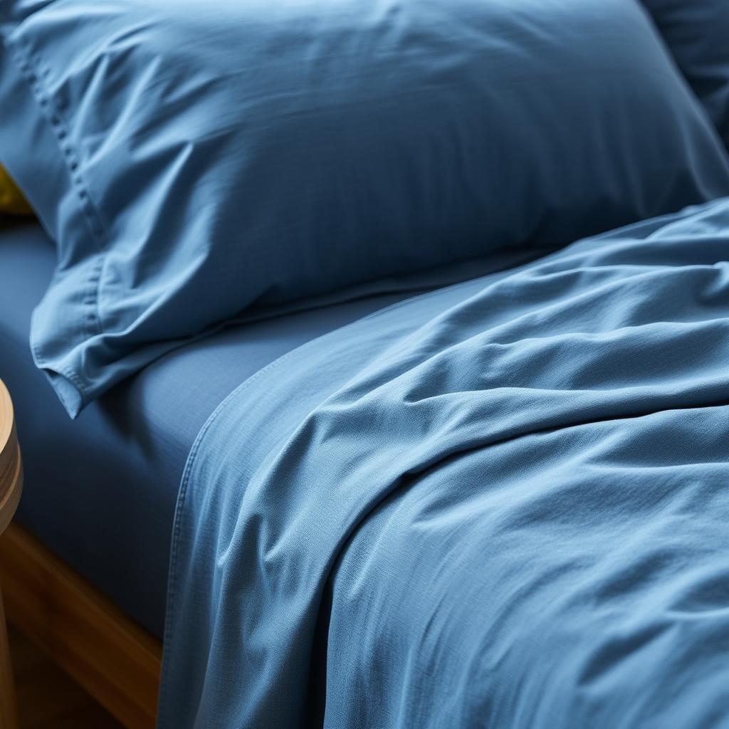 Brushed cotton sheets in stormy blue with a soft, flannel-like texture Brushed cotton sheets in stormy blue with a soft, flannel-like texture