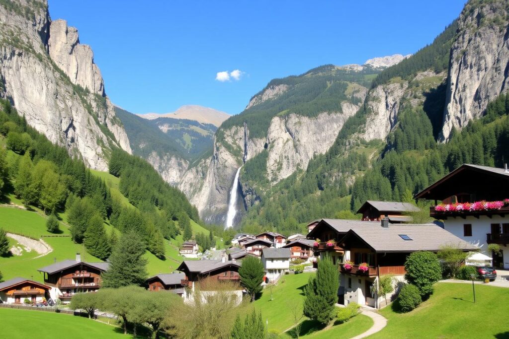 Lauterbrunnen Valley with Staubbach Falls and Swiss chalets - 7-day Switzerland itinerary Lauterbrunnen Valley with Staubbach Falls and Swiss chalets - 7-day Switzerland itinerary