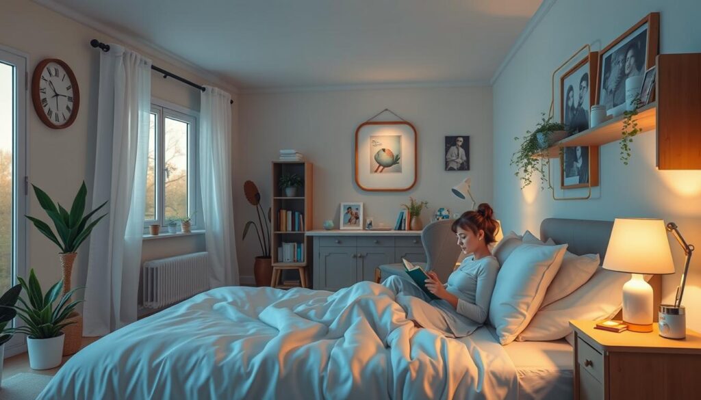 Peaceful evening scene showing results of self-care after work