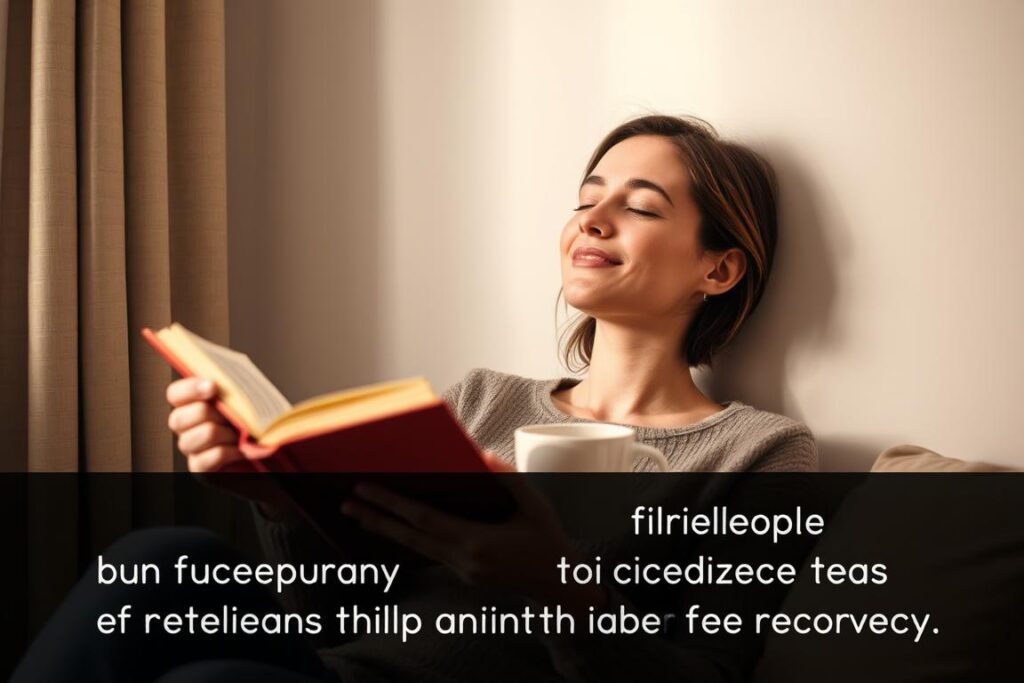 Person enjoying a simple pleasure like reading a book during burnout recovery Person enjoying a simple pleasure like reading a book during burnout recovery
