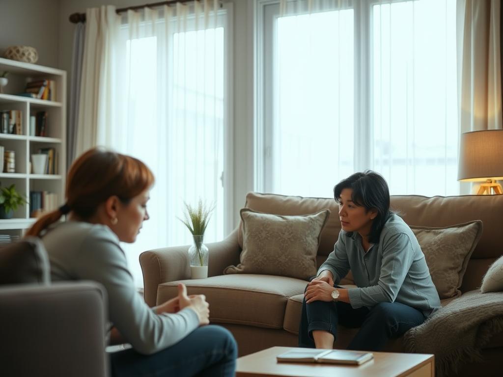 Person having a difficult conversation, representing challenging but necessary self-care that counters self-care myths Person having a difficult conversation, representing challenging but necessary self-care that counters self-care myths