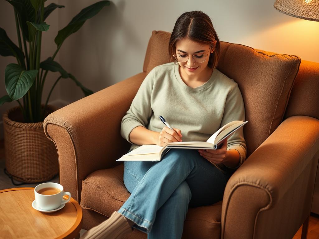 Person writing in a journal for stress relief as part of self-care after work