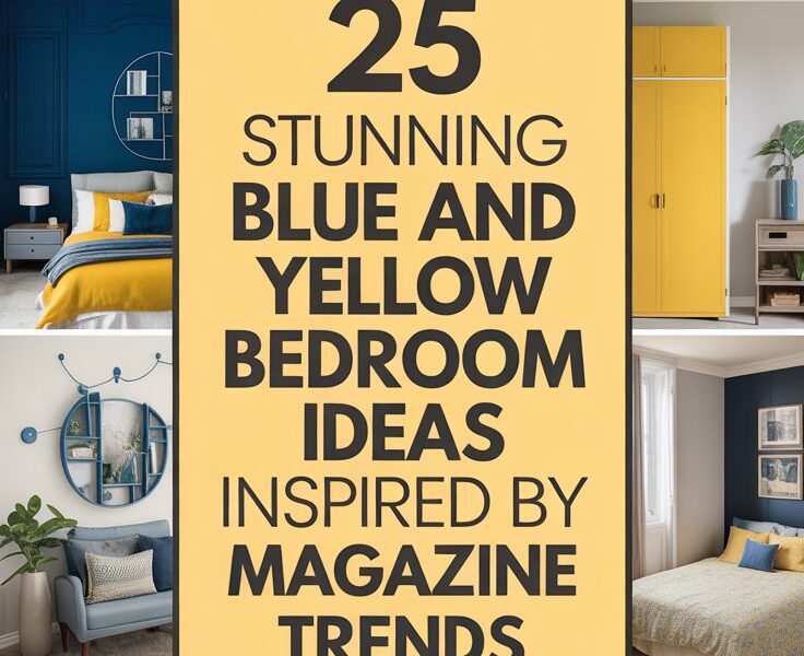 A collage of blue and yellow bedrooms