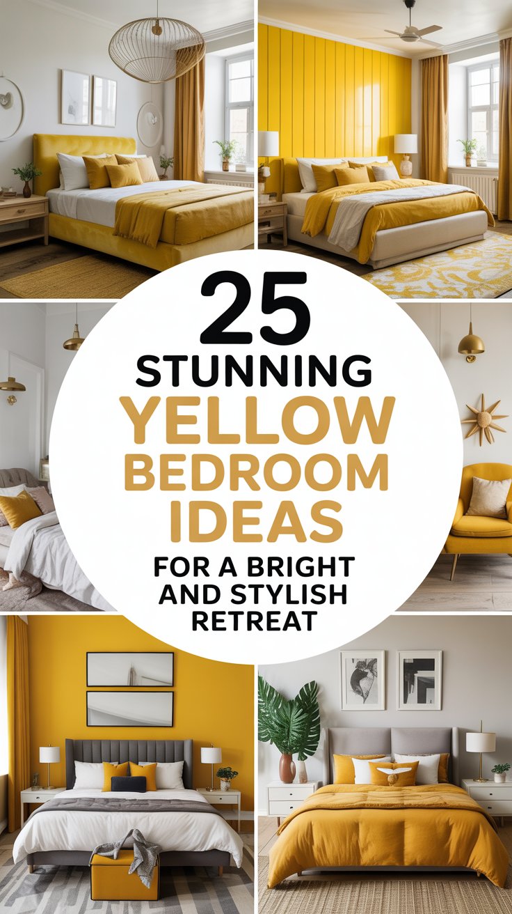 A collage of yellow bedrooms