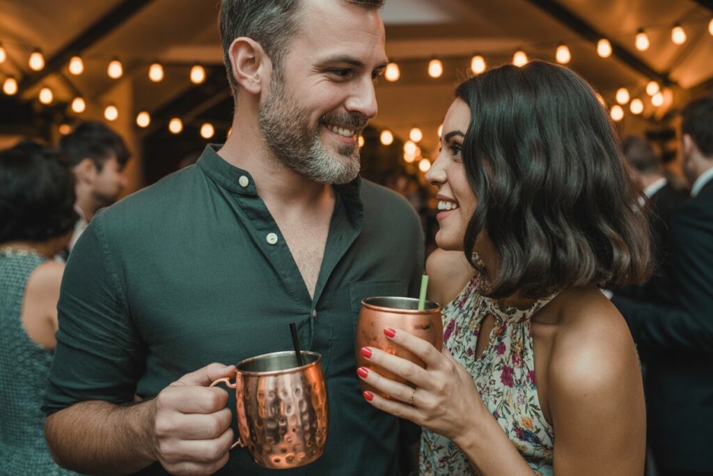 Person confidently declining a drink at a social gathering, demonstrating sober curious confidence