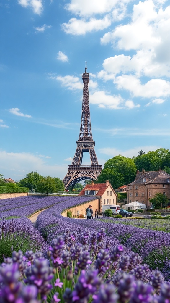 Lavender fields with the Eiffel Tower in the background