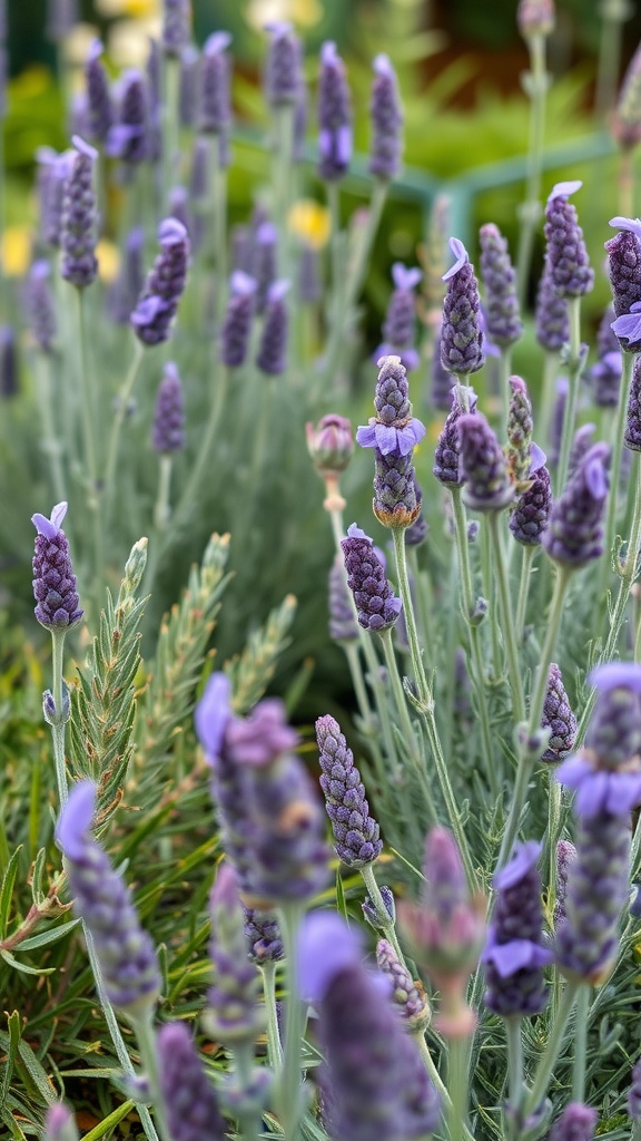 Lavender flowers in a garden, showcasing their vibrant purple color and lush green foliage.