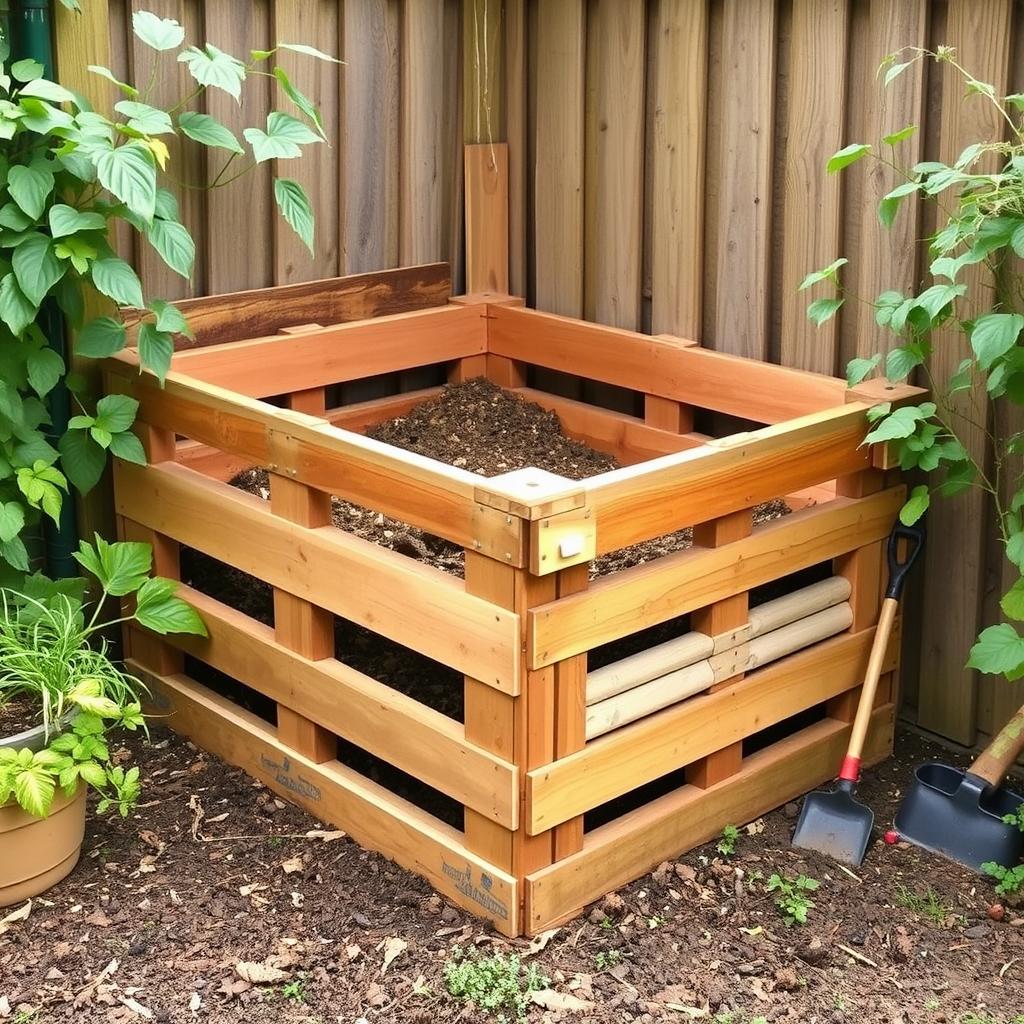 DIY compost bin made from wooden pallets in a garden corner DIY compost bin made from wooden pallets in a garden corner