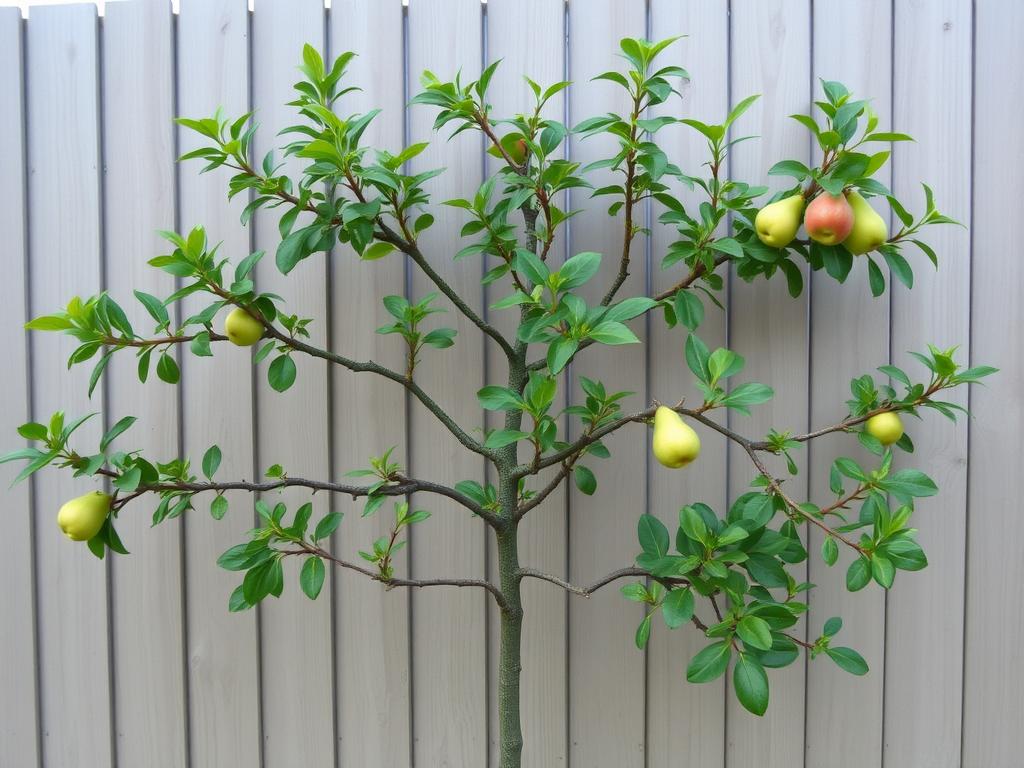 Espalier fruit tree trained against a wall in a decorative pattern Espalier fruit tree trained against a wall in a decorative pattern