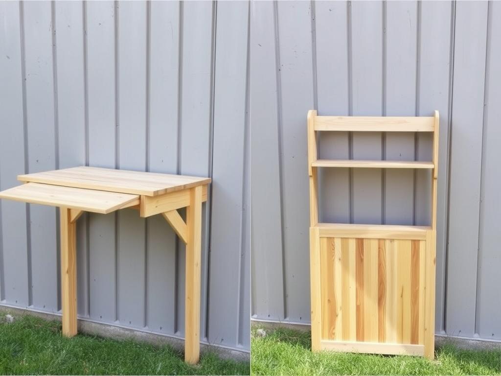 Fold-out potting bench against a wall that can be collapsed when not in use Fold-out potting bench against a wall that can be collapsed when not in use