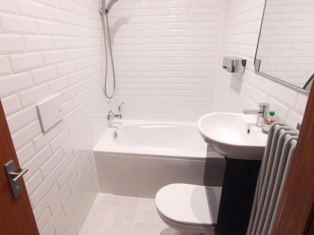 Mini wet room with compact tub and shower area for very small bathrooms Mini wet room with compact tub and shower area for very small bathrooms