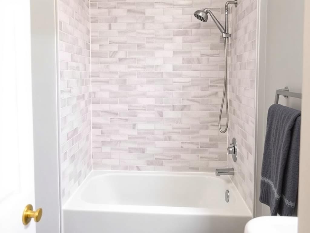 Modern alcove tub-shower combo with updated fixtures for small bathrooms Modern alcove tub-shower combo with updated fixtures for small bathrooms