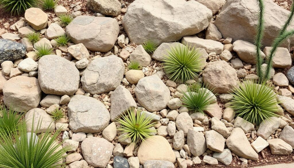 Rock garden with succulents and drought-tolerant plants Rock garden with succulents and drought-tolerant plants