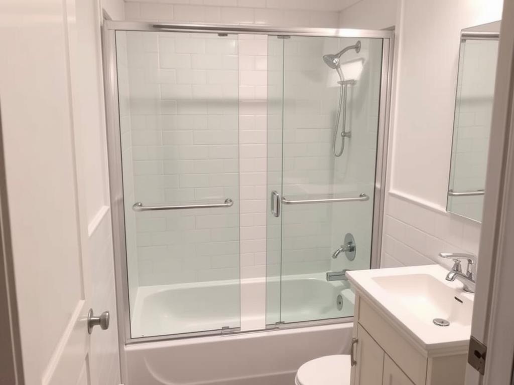 Tub-shower combo with sliding glass doors perfect for tiny bathrooms Tub-shower combo with sliding glass doors perfect for tiny bathrooms