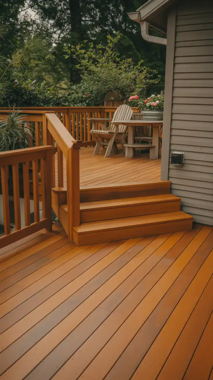 cedar deck with warm honey stain showing golden amber tones