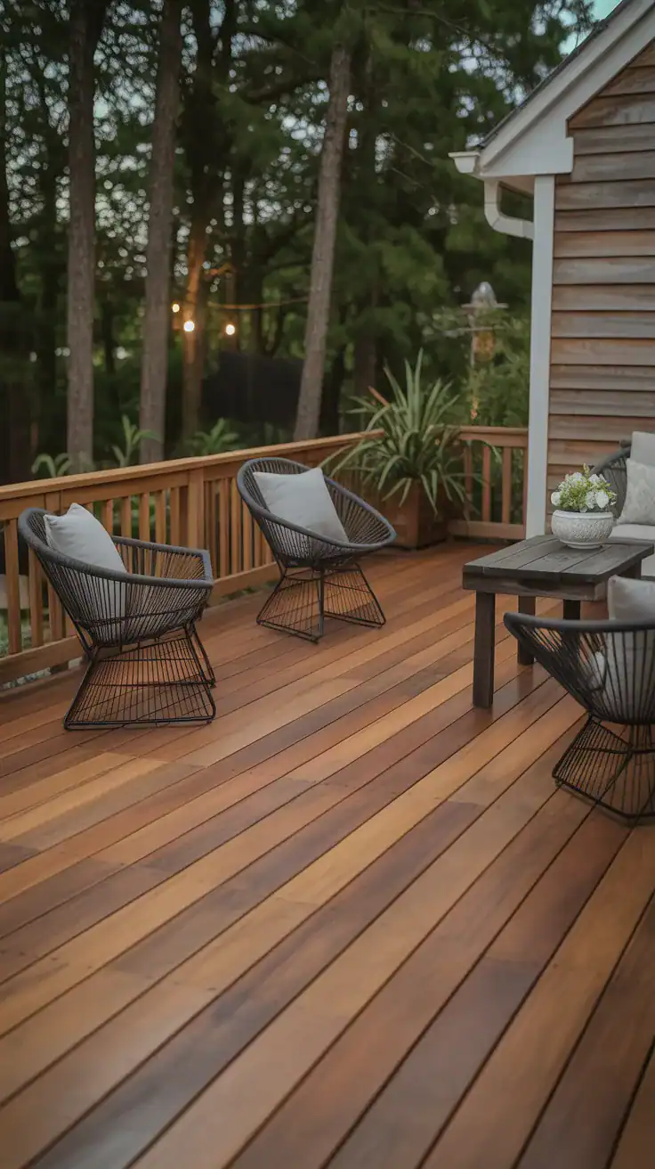 cedar deck with rustic chestnut stain showing medium warm brown tones