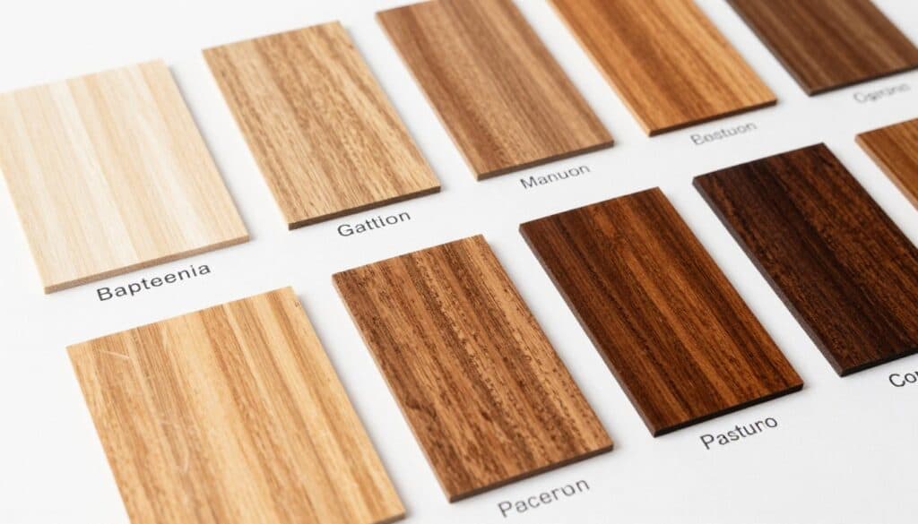 collection of cedar deck stain samples showing various color options