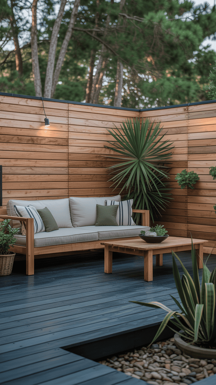 Soft taupe deck with charcoal railings and elegant contemporary outdoor styling