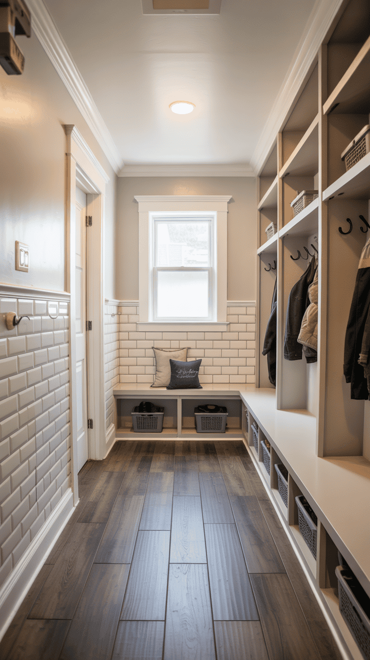 Flexible family mudroom storage system with adjustable shelves, hooks, cubbies, and adaptable organization.