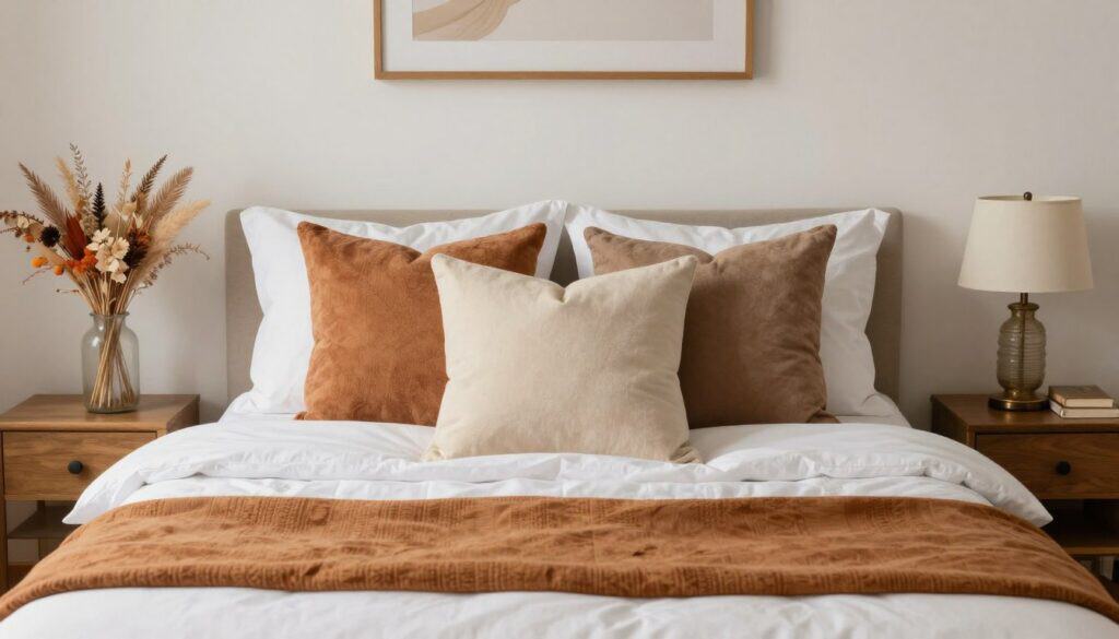 Affordable fall bedroom makeover with budget-friendly seasonal decor and second-hand accessories